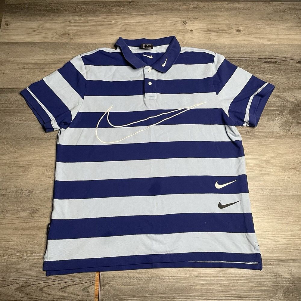 Nike Swoosh Short Sleeve Blue Striped Golf Polo Shirt Men's Size XL/CJ4909-436